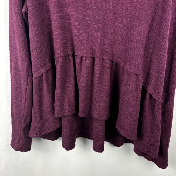 Pilcro Burgundy Plum Ruffled Bottom Sweater Long Sleeve Knit Blouse, XLarge - Picture 9 of 11